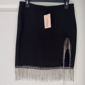 SHEIN Black Mini Skirt with Silver Fringe